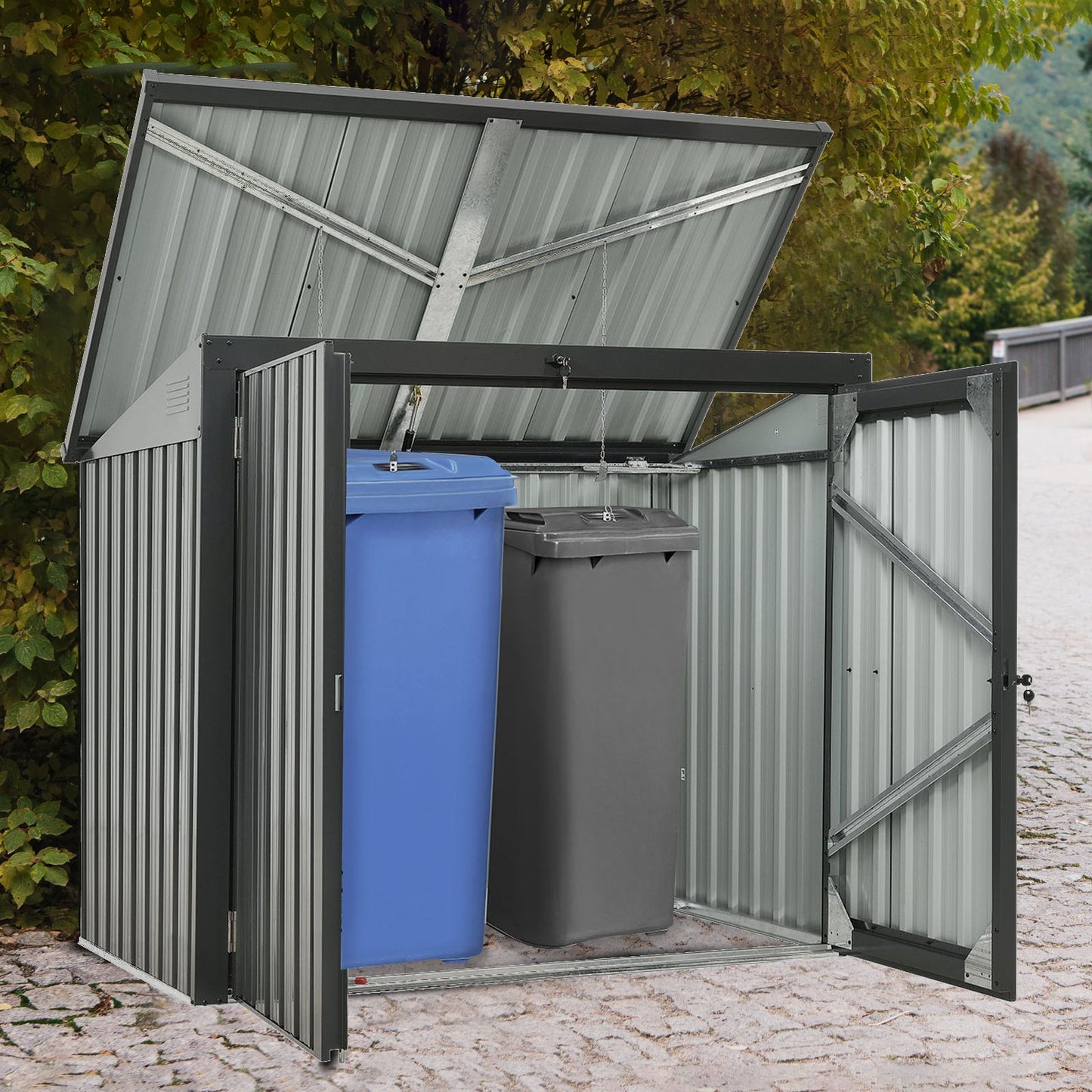 5' x 3' Metal Outdoor Storage Shed, Lockable Door, Sloped Roof