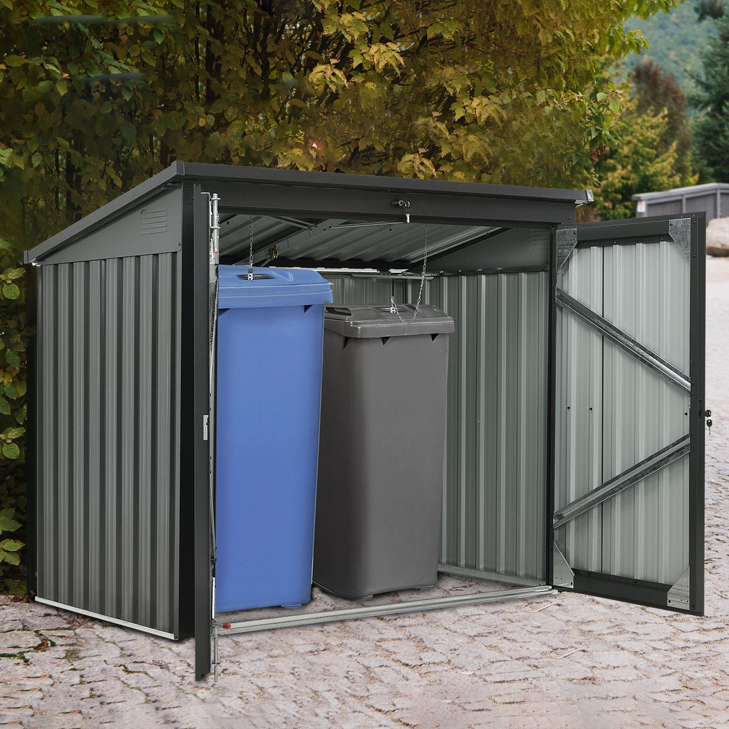 5' x 3' Metal Outdoor Storage Shed, Lockable Door, Sloped Roof