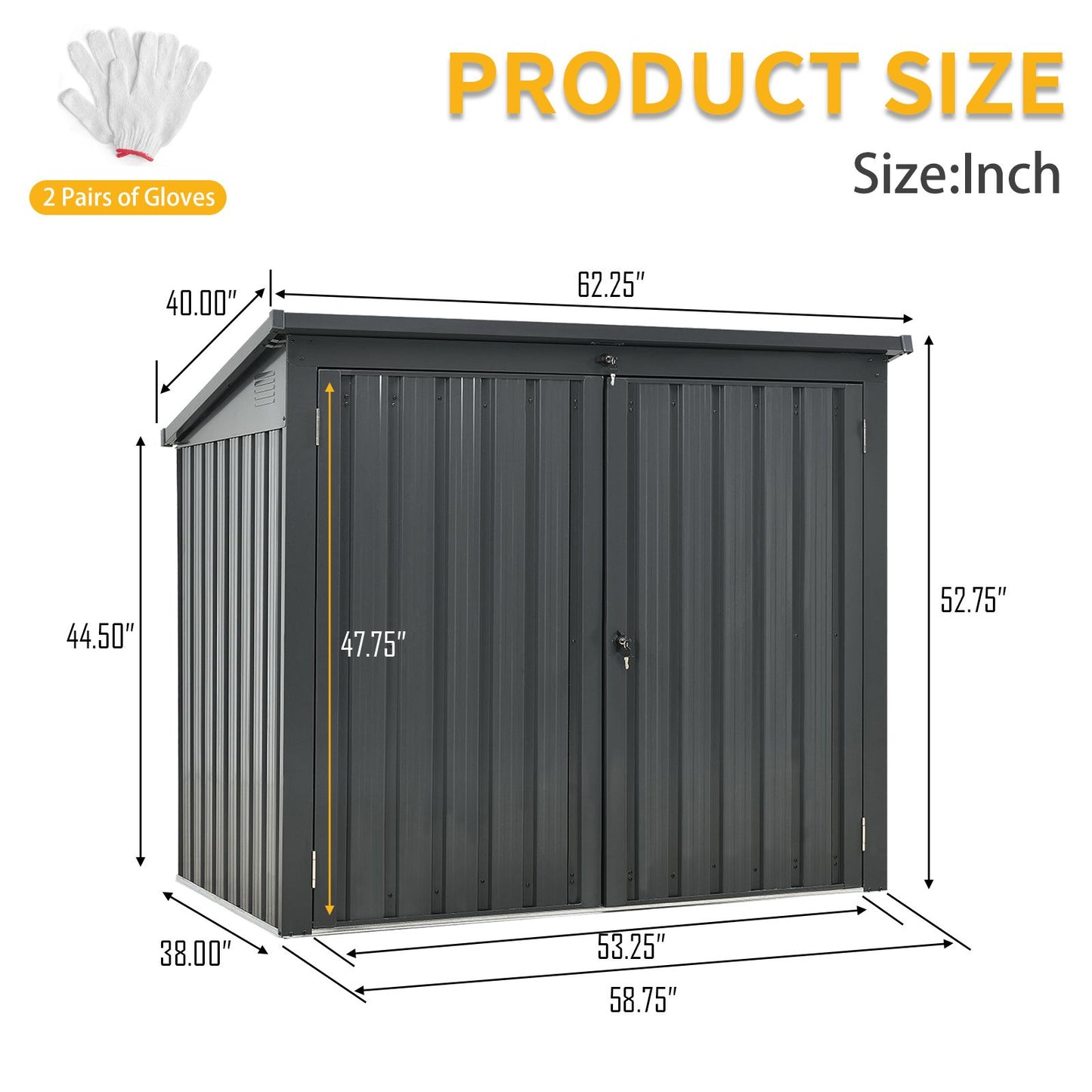 5' x 3' Metal Outdoor Storage Shed, Lockable Door, Sloped Roof
