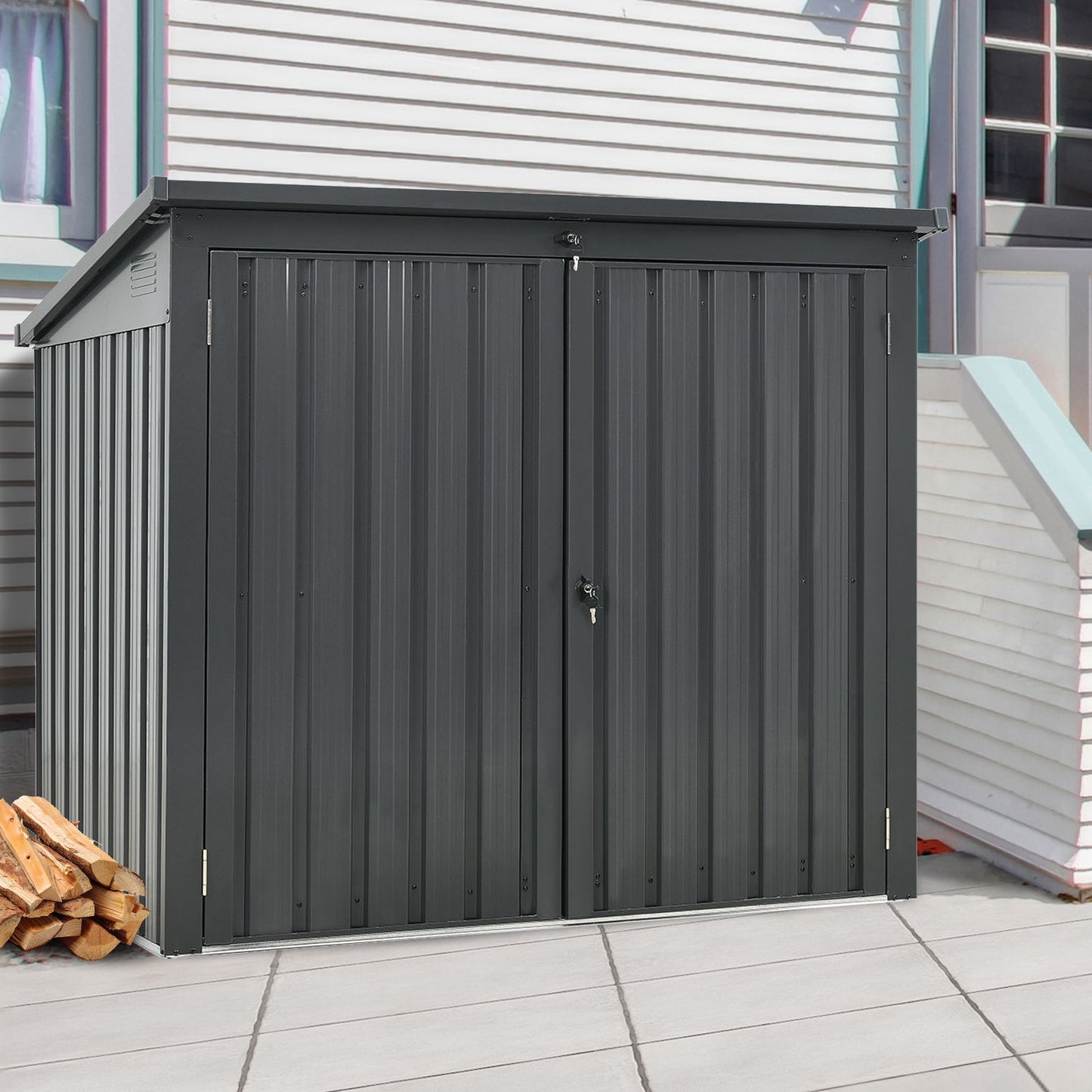 5' x 3' Metal Outdoor Storage Shed, Lockable Door, Sloped Roof