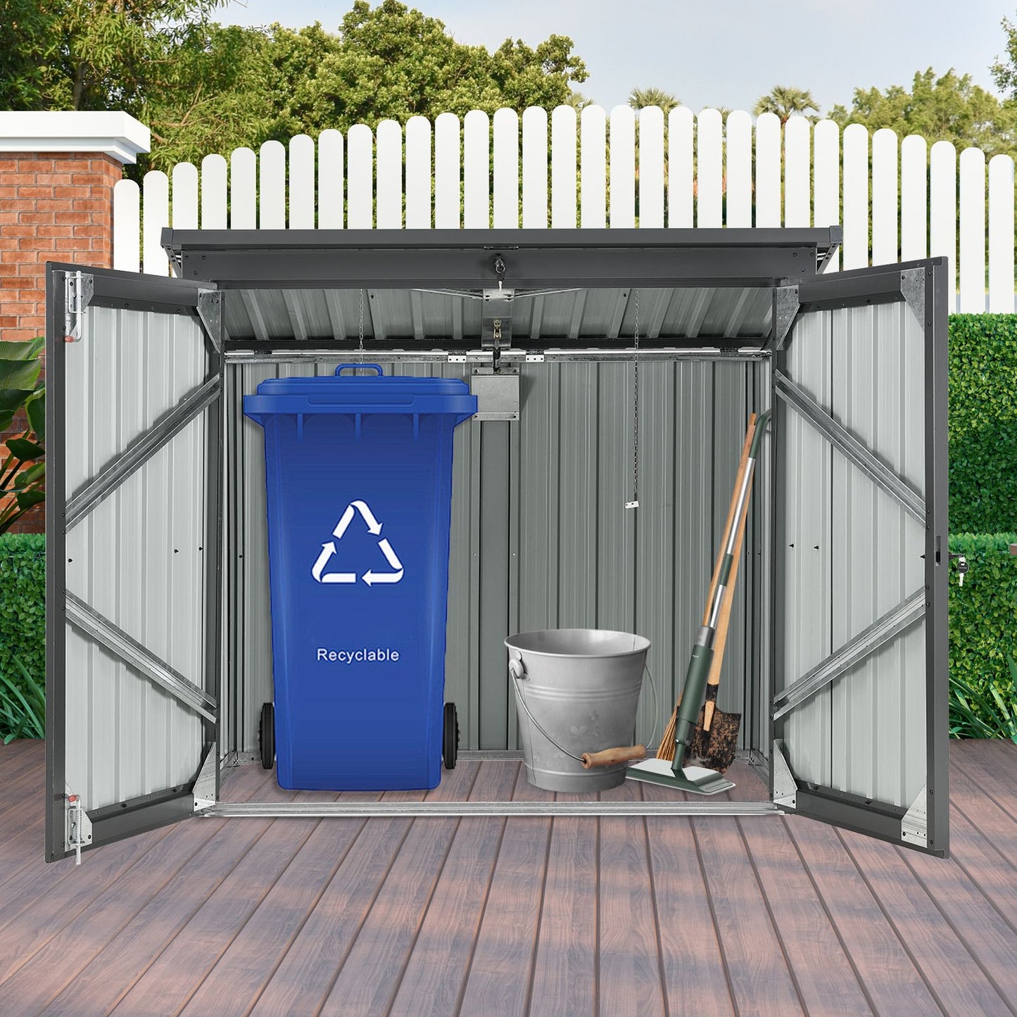 5' x 3' Metal Outdoor Storage Shed, Lockable Door, Sloped Roof