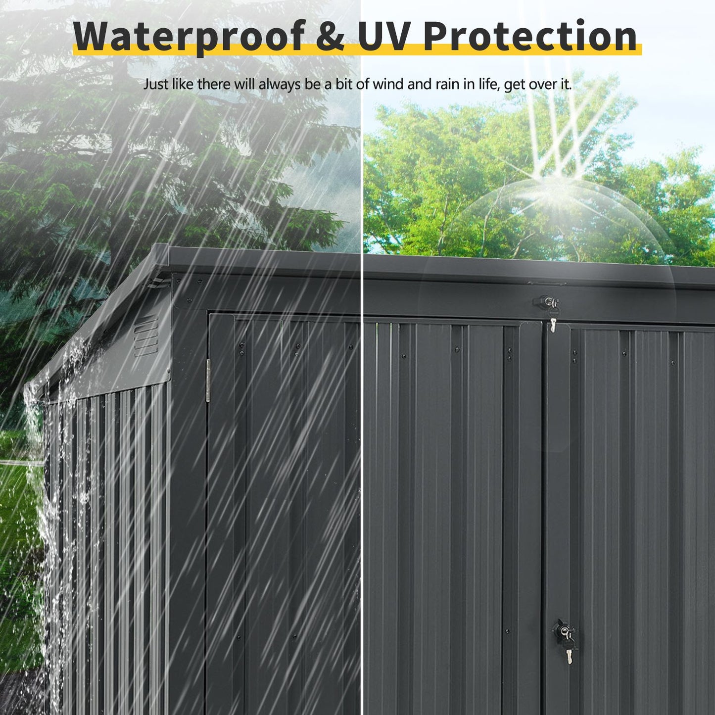 5' x 3' Metal Outdoor Storage Shed, Lockable Door, Sloped Roof