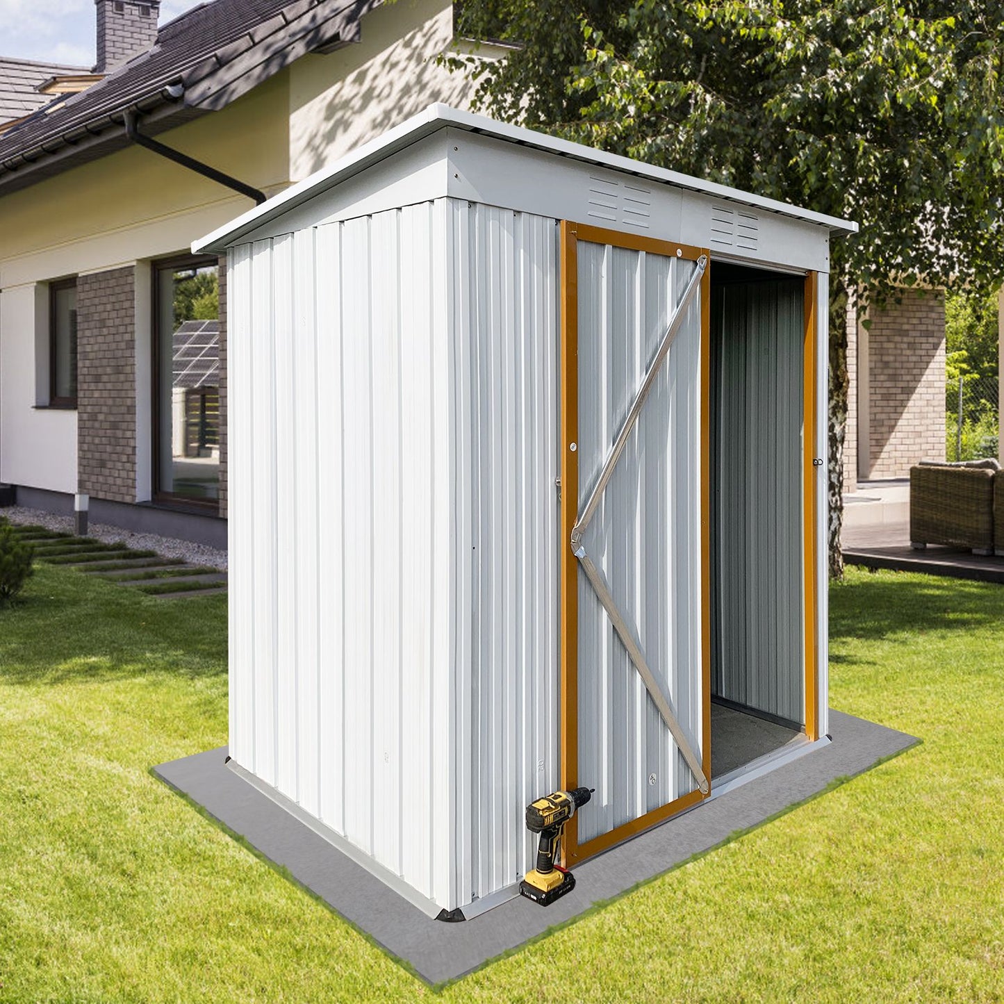5' x 4' Metal Garden Shed with Hinged Door, Punched Vents & Aluminum Frame