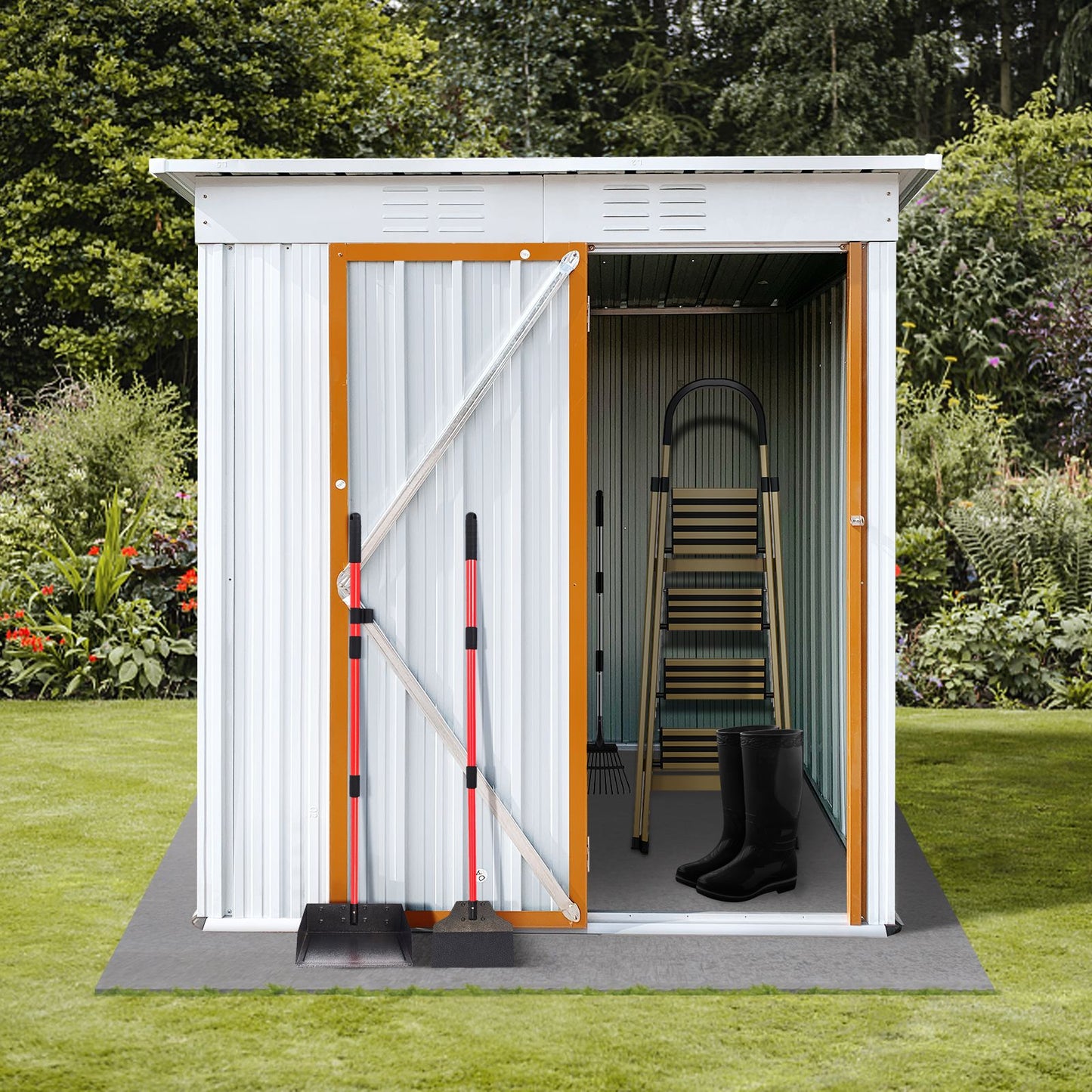5' x 4' Metal Garden Shed with Hinged Door, Punched Vents & Aluminum Frame