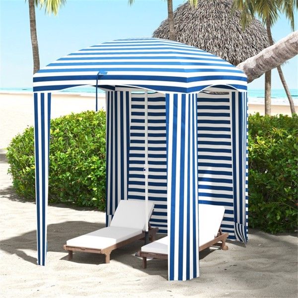 5.8' x 5.8' Blue/White Striped Beach Umbrella with Tilt, Portable