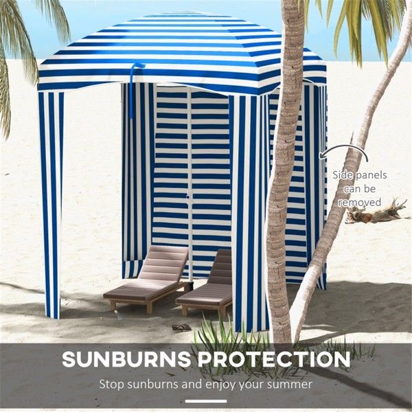 5.8' x 5.8' Blue/White Striped Beach Umbrella with Tilt, Portable