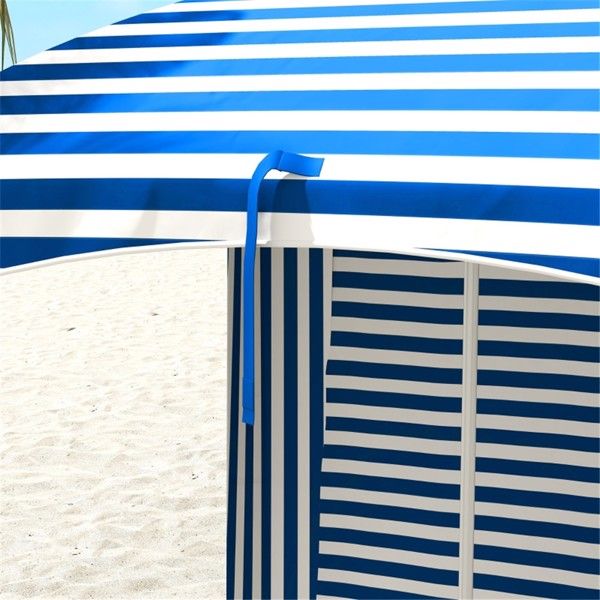 5.8' x 5.8' Blue/White Striped Beach Umbrella with Tilt, Portable