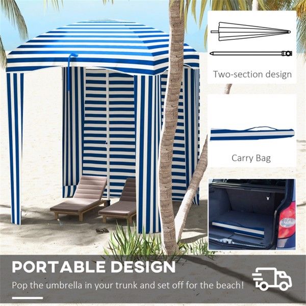 5.8' x 5.8' Blue/White Striped Beach Umbrella with Tilt, Portable