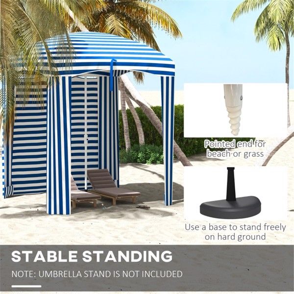 5.8' x 5.8' Blue/White Striped Beach Umbrella with Tilt, Portable
