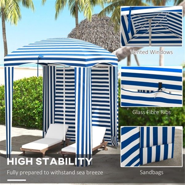 5.8' x 5.8' Blue/White Striped Beach Umbrella with Tilt, Portable