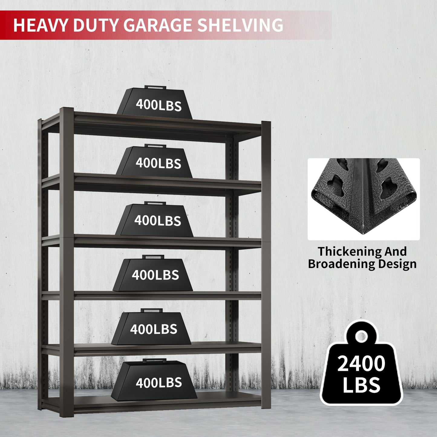6-Tier Adjustable Shelving Unit, 2400 lbs Capacity, Metal Organizer Rack