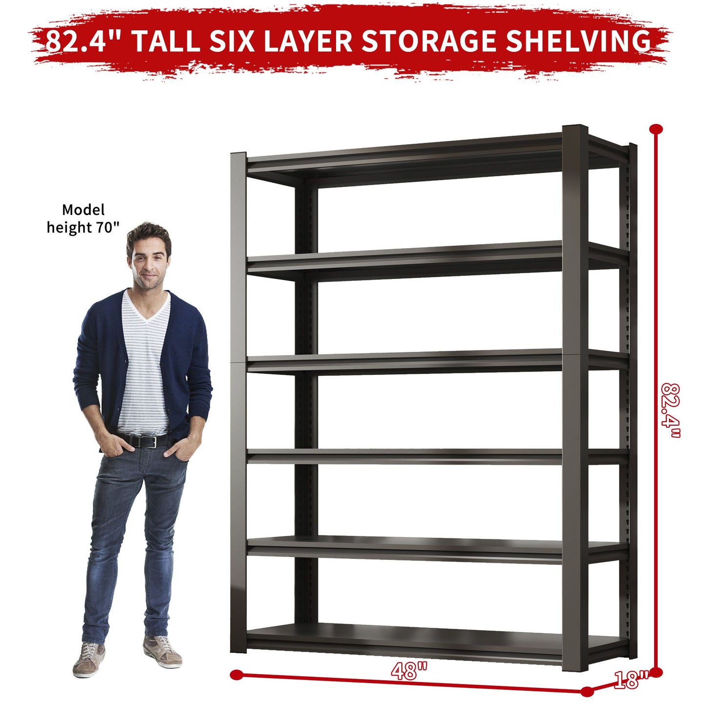 6-Tier Adjustable Shelving Unit, 2400 lbs Capacity, Metal Organizer Rack