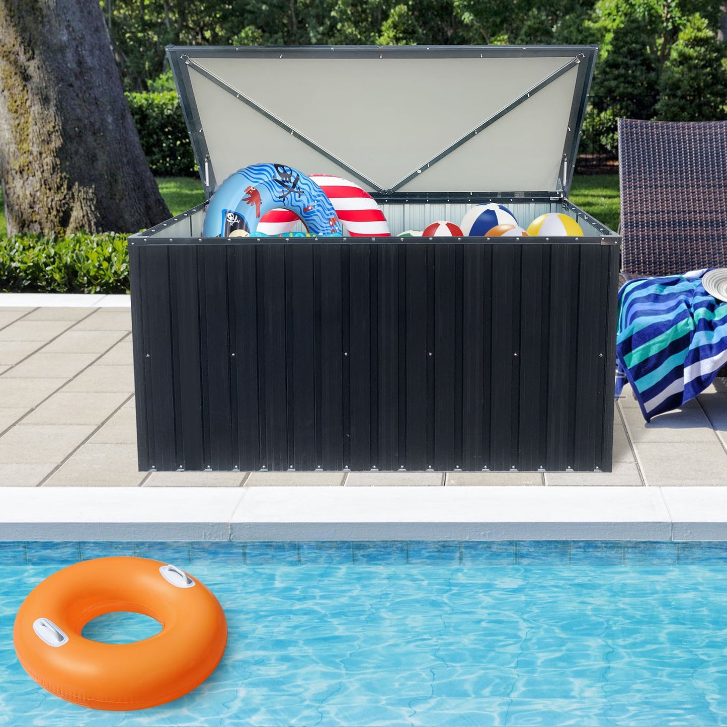 6' x 3' Metal Garden Storage Box, Lockable, Waterproof Roof