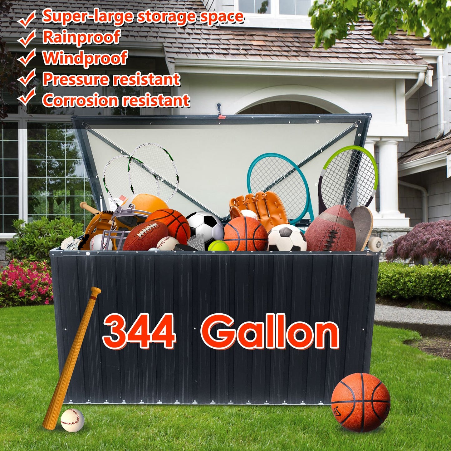 6' x 3' Metal Garden Storage Box, Lockable, Waterproof Roof