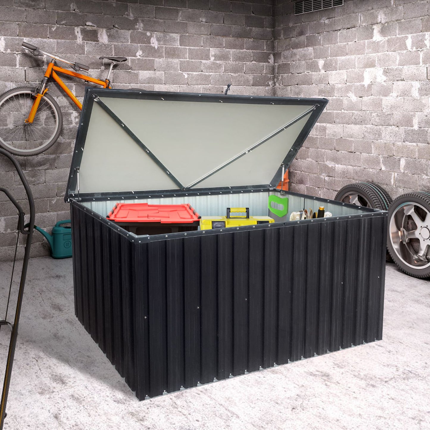 6' x 3' Metal Garden Storage Box, Lockable, Waterproof Roof