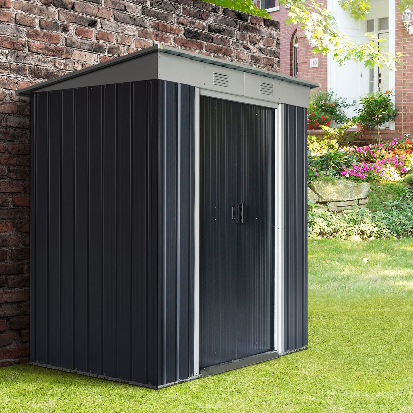 6' x 3.5' Outsunny Metal Lean-to Garden Shed with Double Sliding Doors & 2 Air Vents