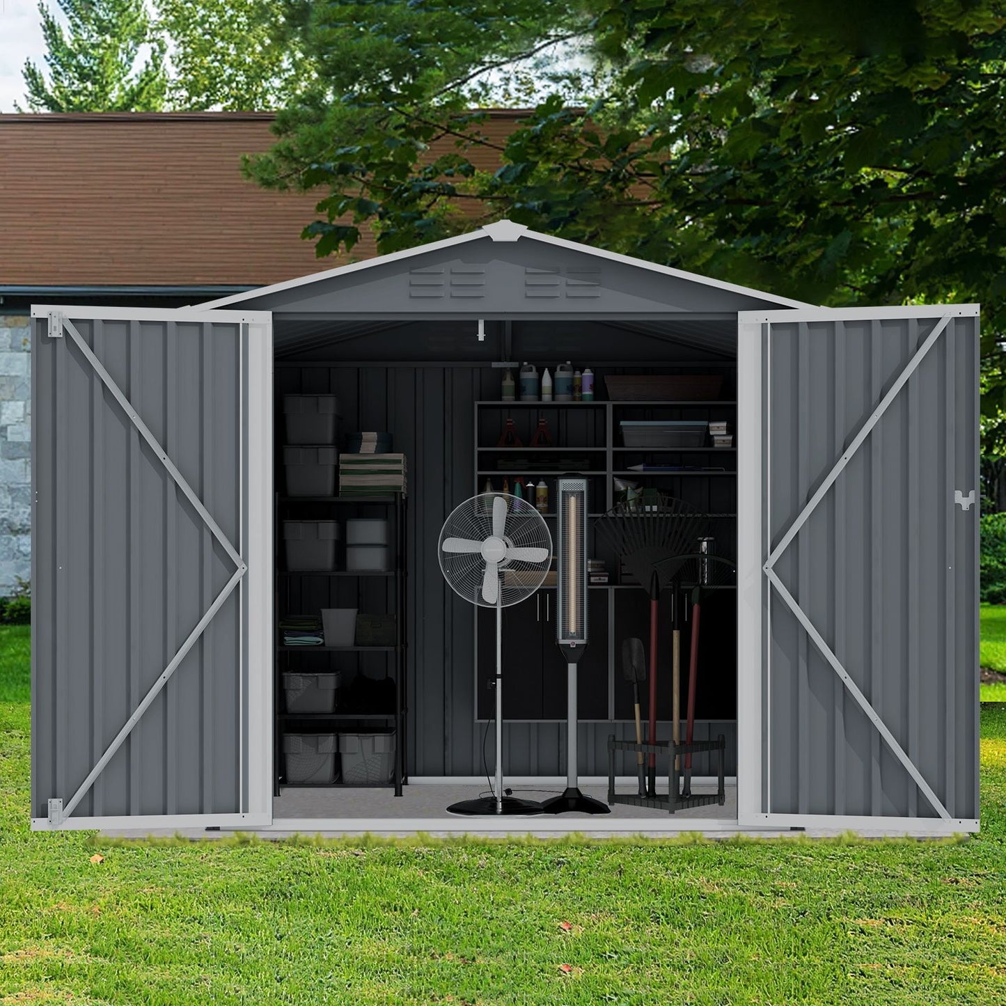 6' x 4' Outdoor Metal Storage Shed with Sliding Doors & Air Vent