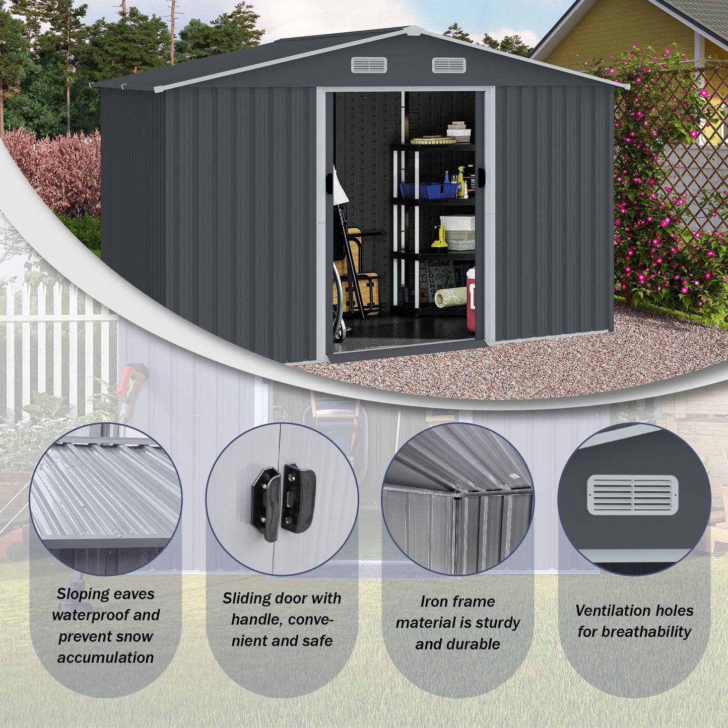 6' x 4' Outdoor Metal Storage Shed with Sliding Doors & Air Vent