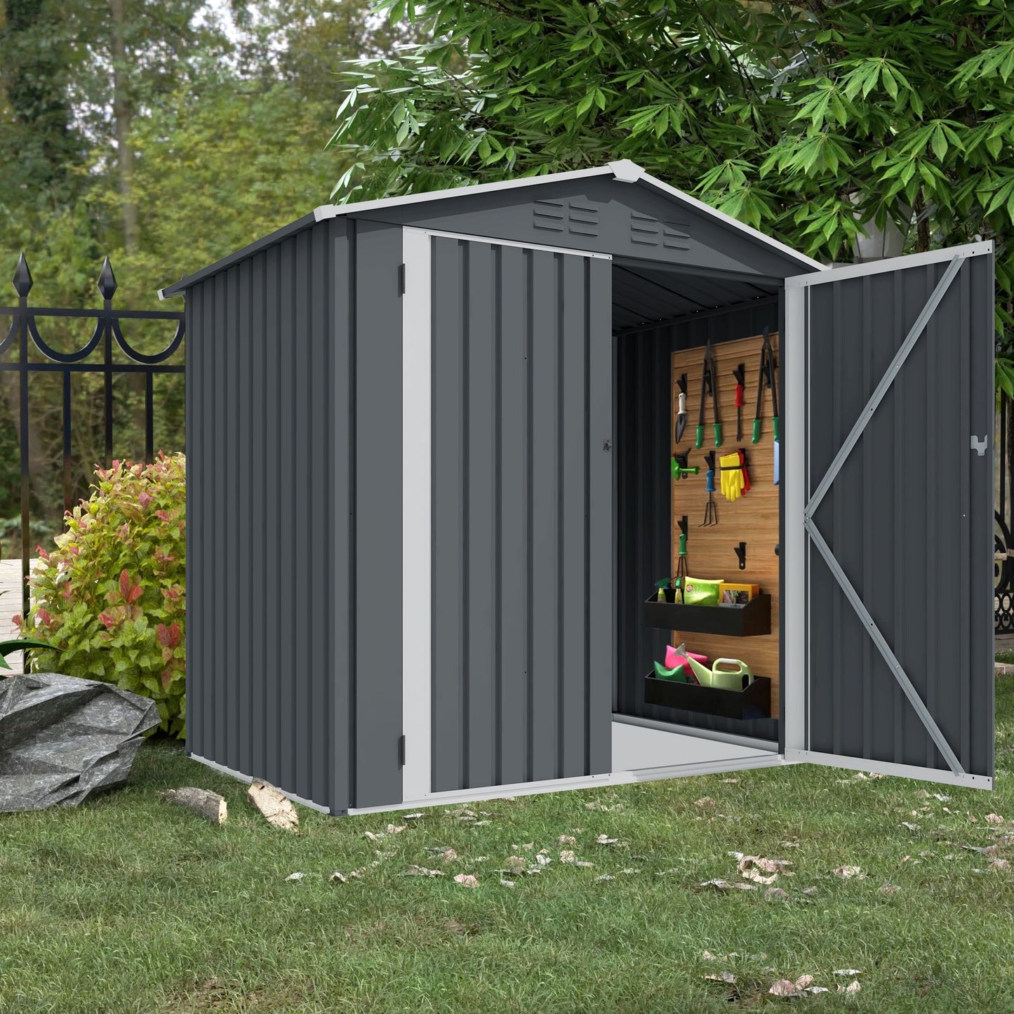 6' x 4' Outdoor Metal Storage Shed with Sliding Doors & Air Vent