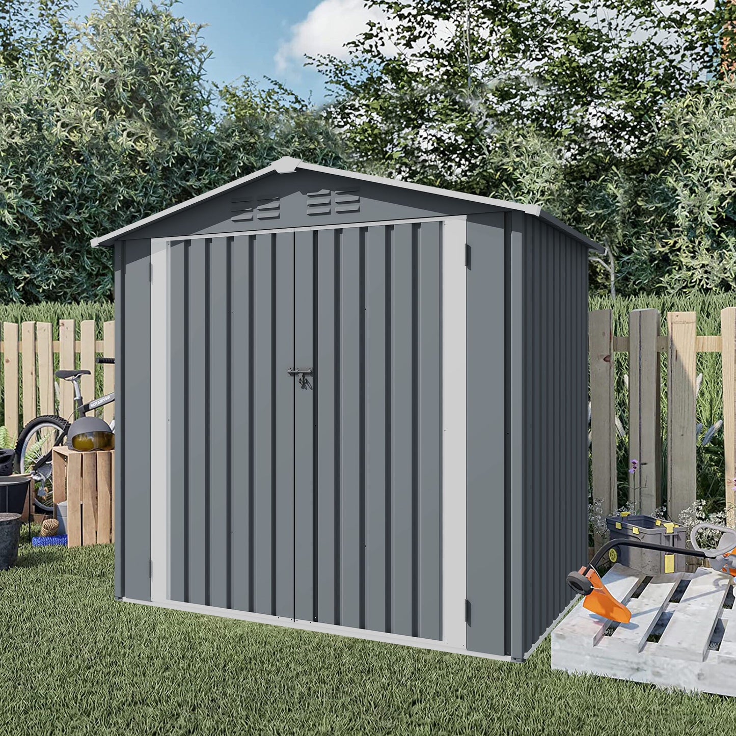 6' x 4' Outdoor Metal Storage Shed with Sliding Doors & Air Vent