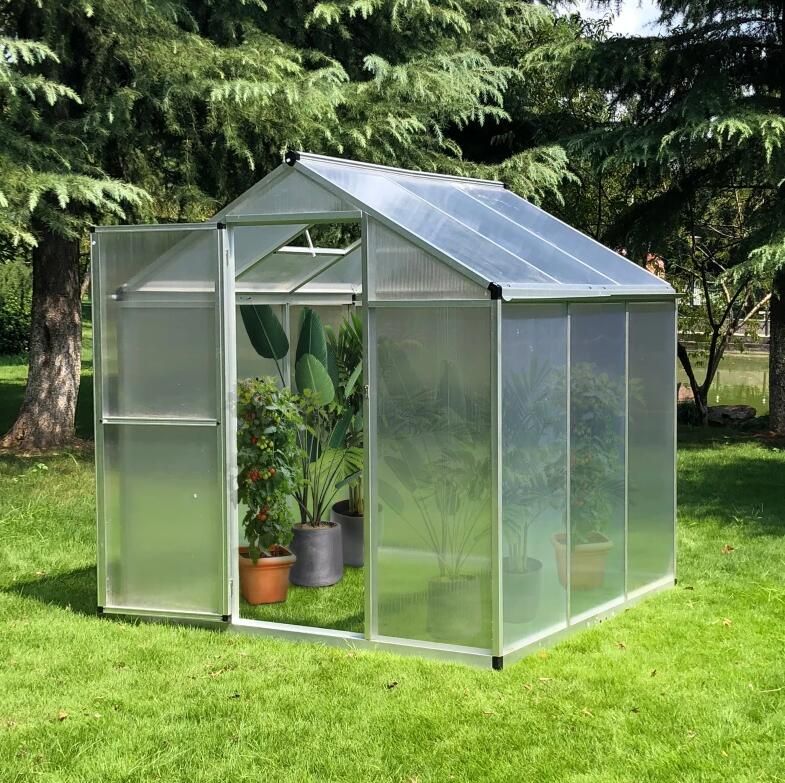 6' x 6' Polycarbonate Greenhouse, Transparent Sheets, Aluminum Frame, Rooftop Vent