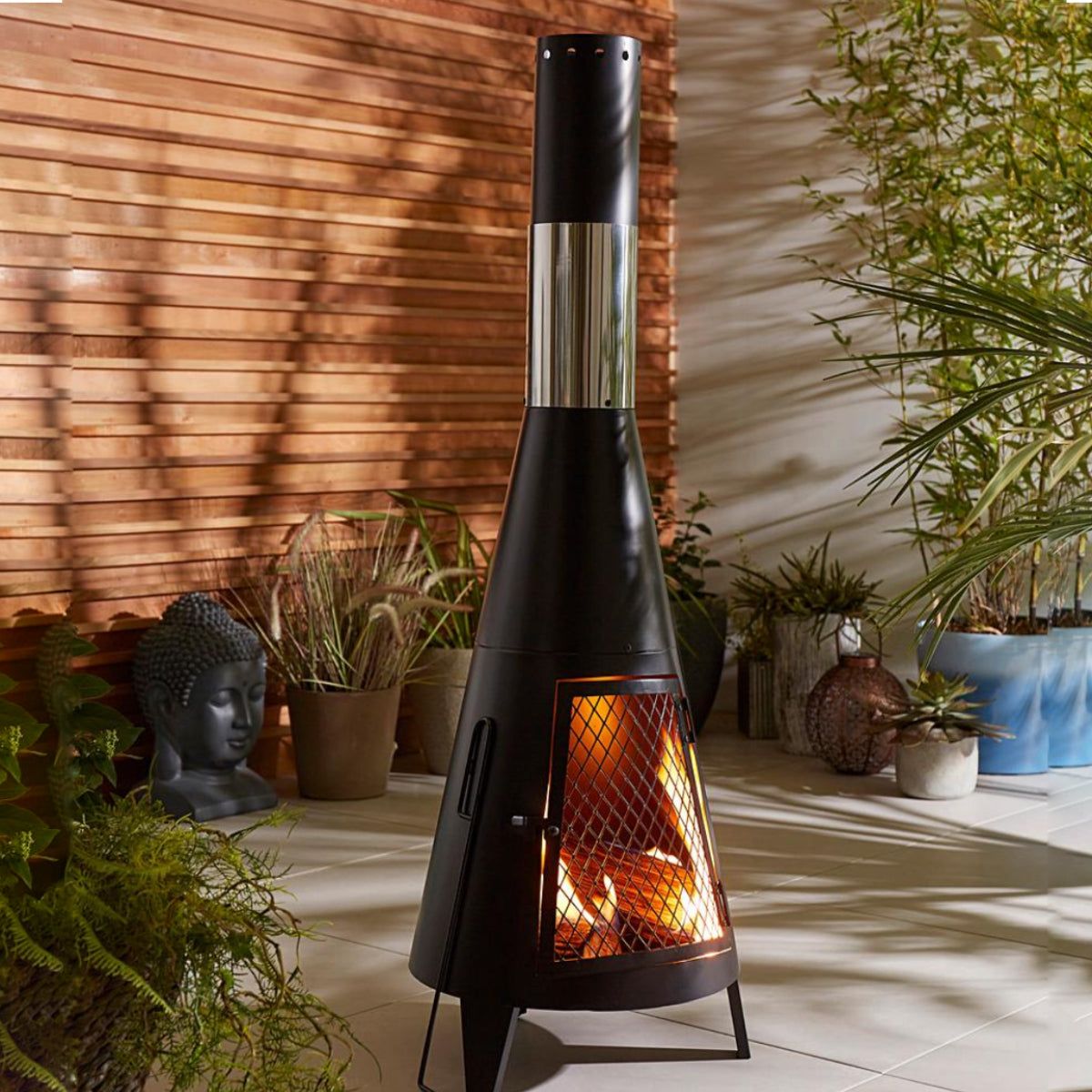 63" Wood-Burning Steel Chiminea, Black Outdoor Fireplace
