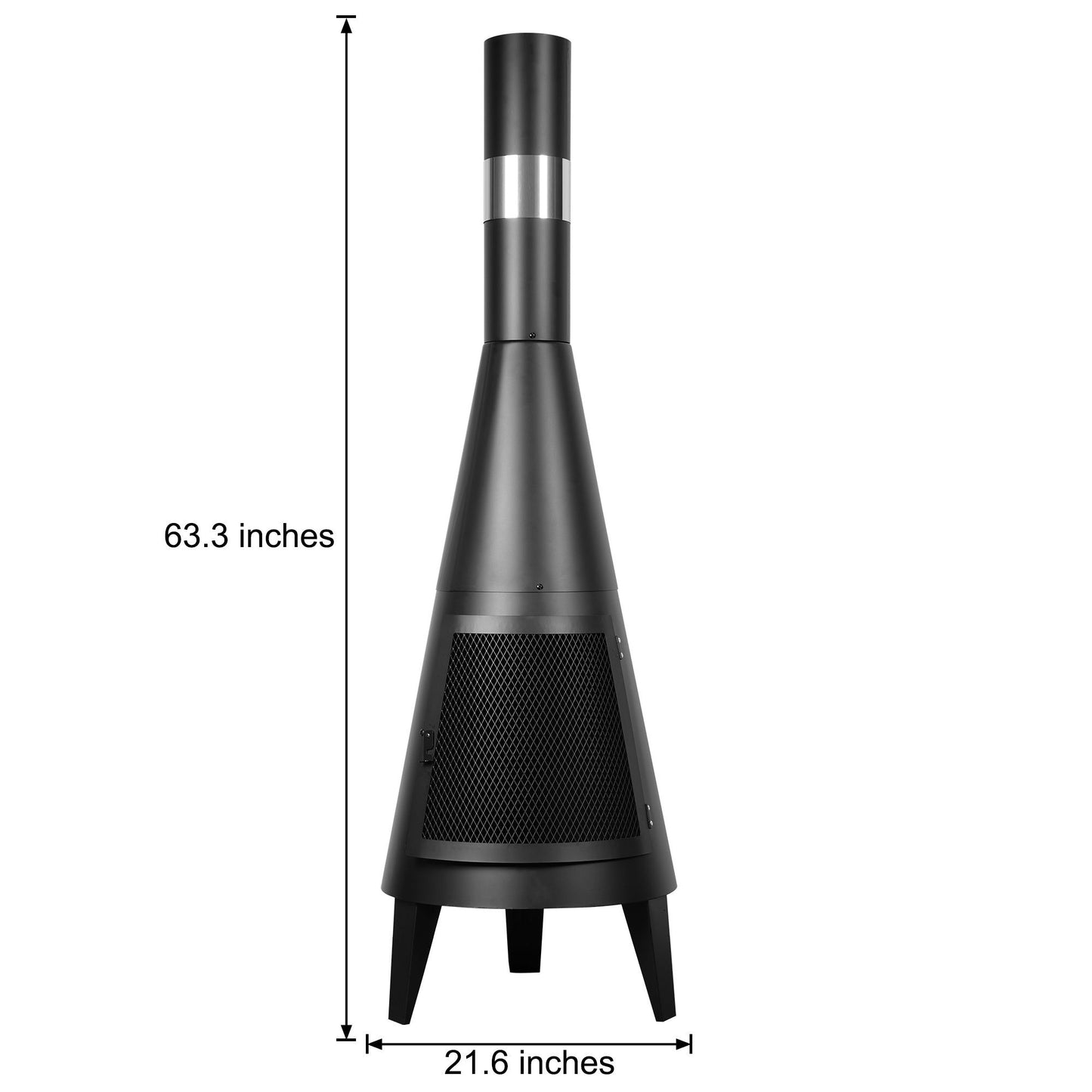 63" Wood-Burning Steel Chiminea, Black Outdoor Fireplace