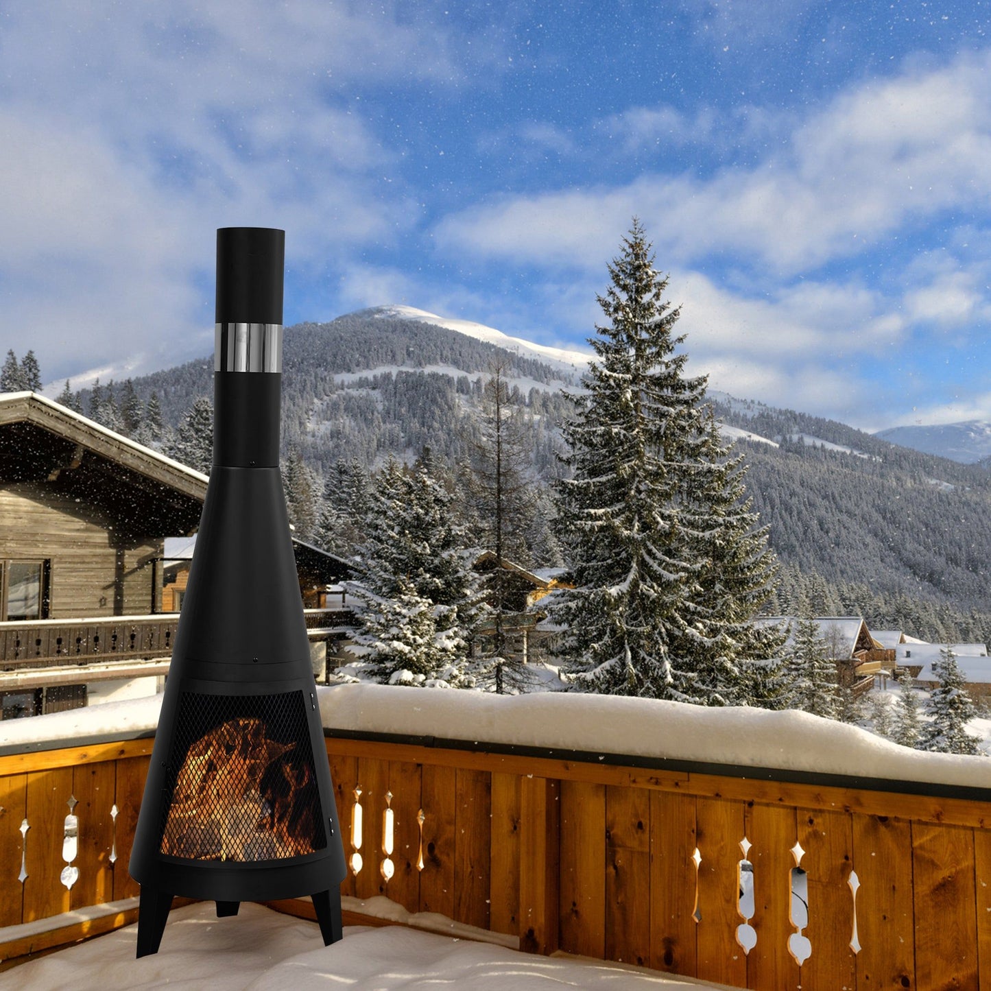 63" Wood-Burning Steel Chiminea, Black Outdoor Fireplace