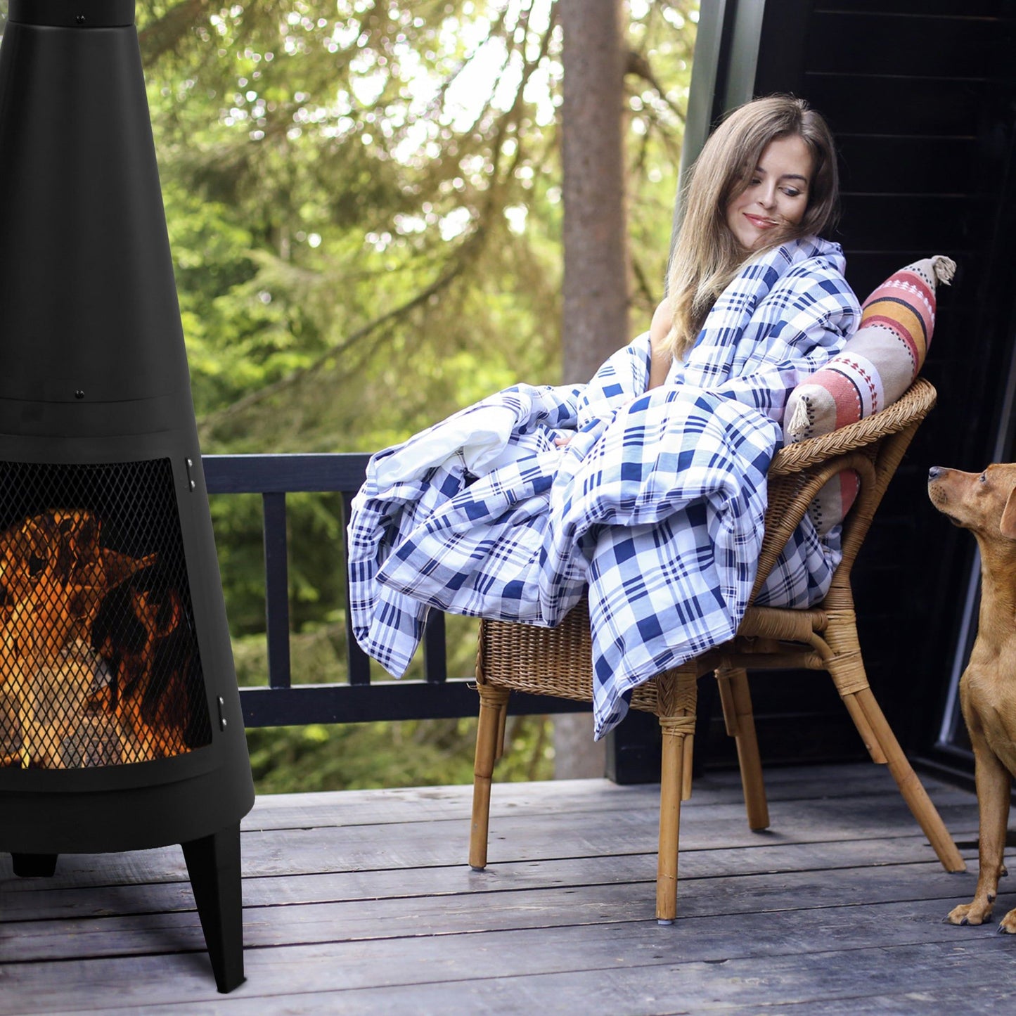 63" Wood-Burning Steel Chiminea, Black Outdoor Fireplace