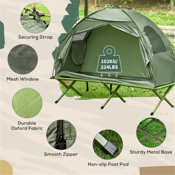 6.3' x 2.5' Camping Tent & Cot, 2-in-1 Set with Carry Bag
