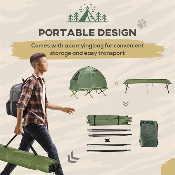 6.3' x 2.5' Camping Tent & Cot, 2-in-1 Set with Carry Bag