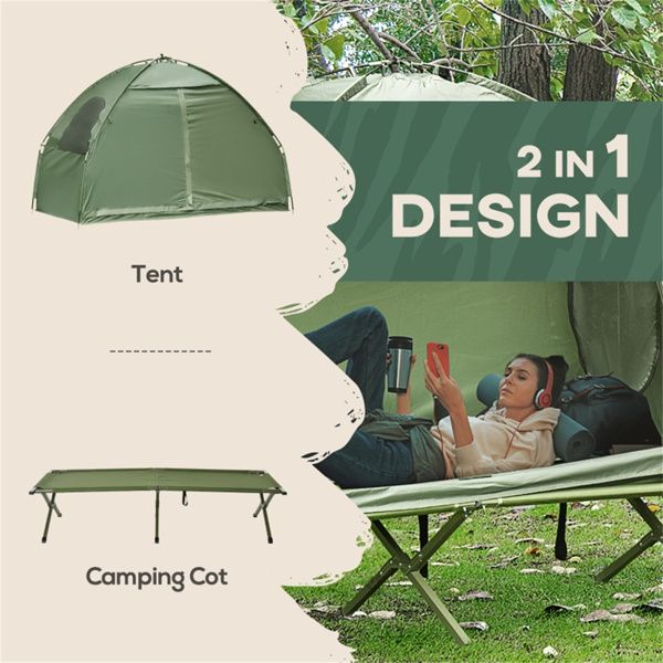6.3' x 2.5' Camping Tent & Cot, 2-in-1 Set with Carry Bag