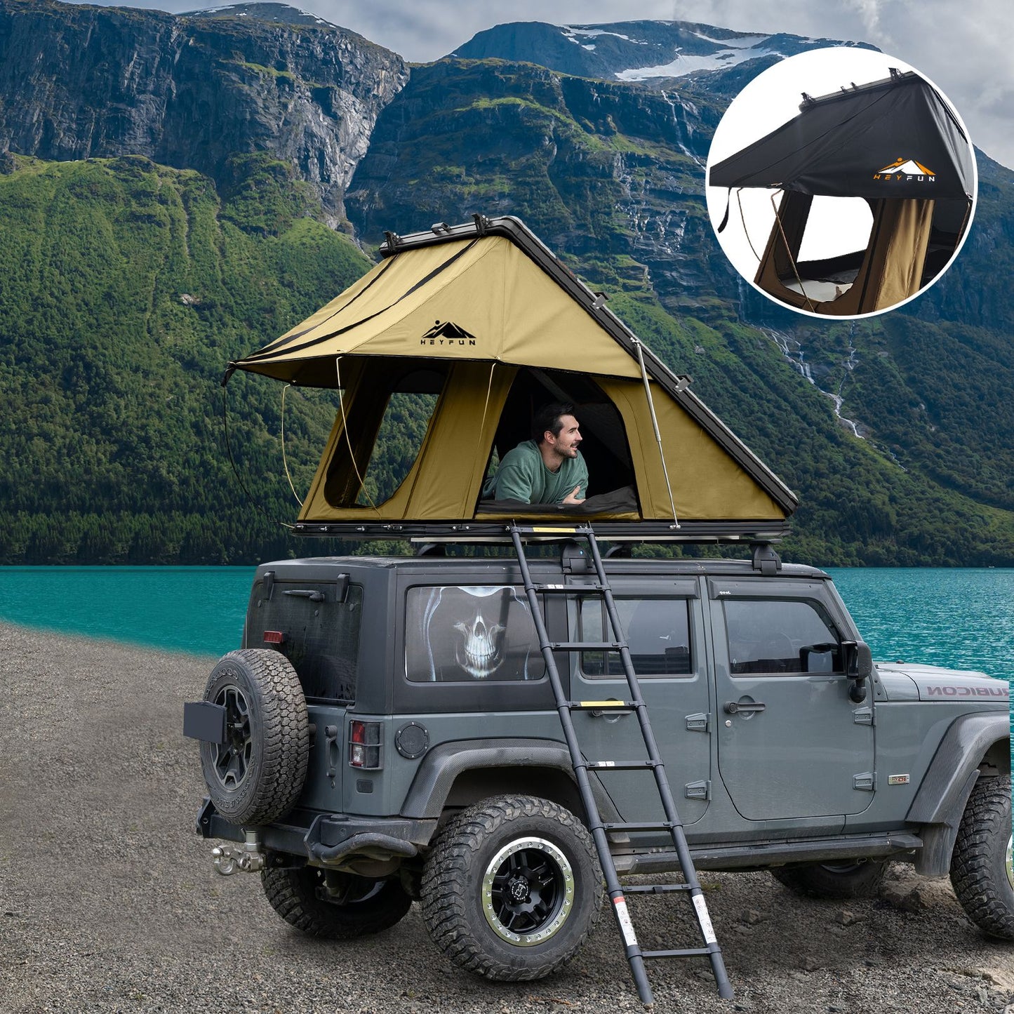 6.6' x 4.3' 4-Season Hard Shell Rooftop Tent, Fits 3-4 People