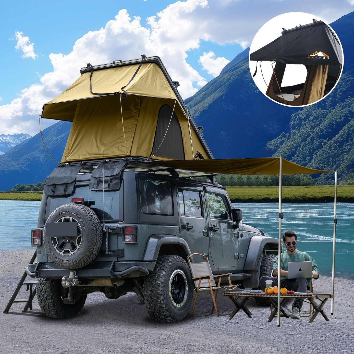 6.6' x 4.3' 4-Season Hard Shell Rooftop Tent, Fits 3-4 People