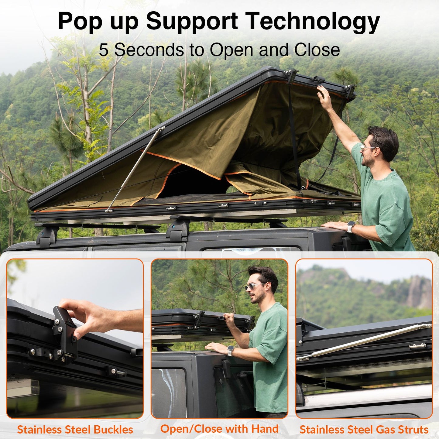 6.6' x 4.3' 4-Season Hard Shell Rooftop Tent, Fits 3-4 People