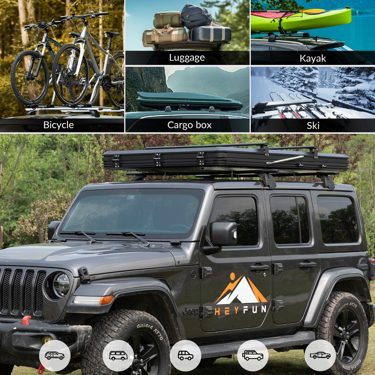 6.6' x 4.3' 4-Season Hard Shell Rooftop Tent, Fits 3-4 People