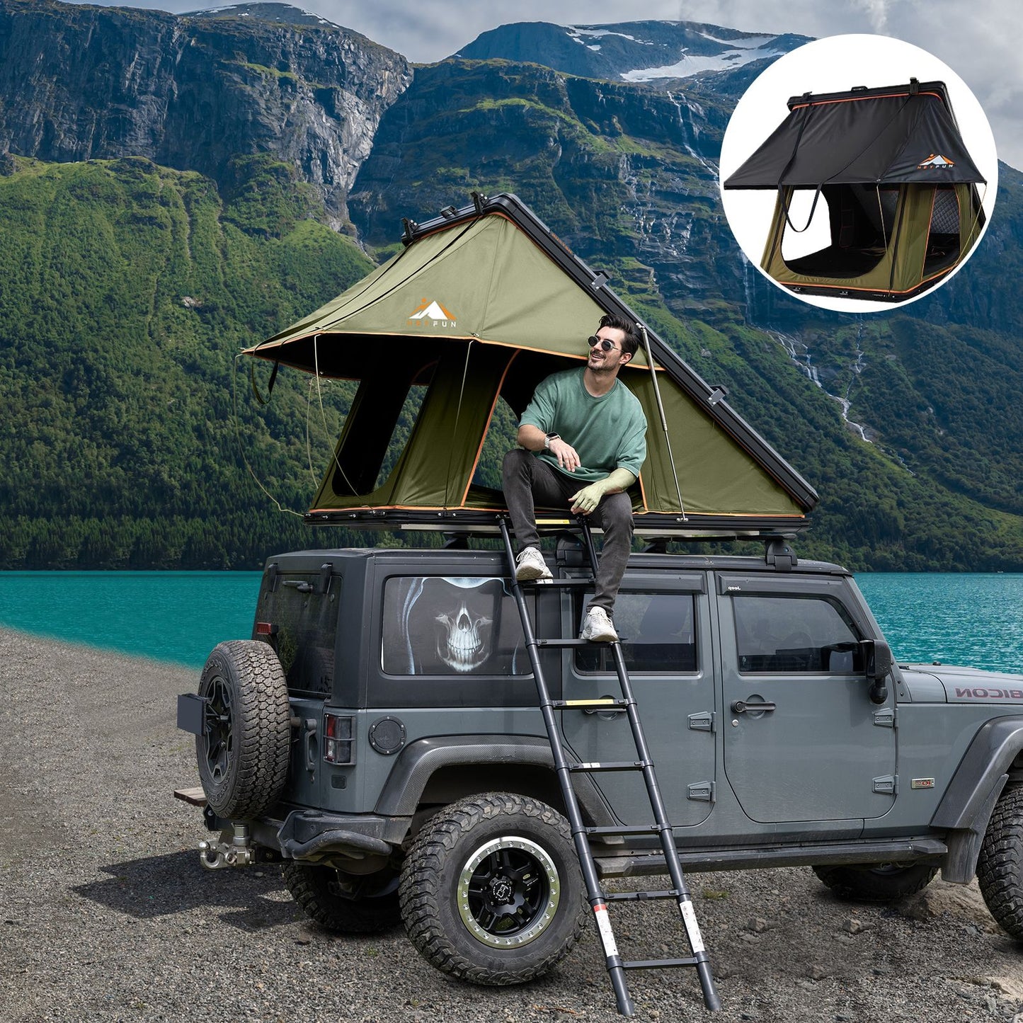 6.6' x 4.3' 4-Season Hard Shell Rooftop Tent, Fits 3-4 People