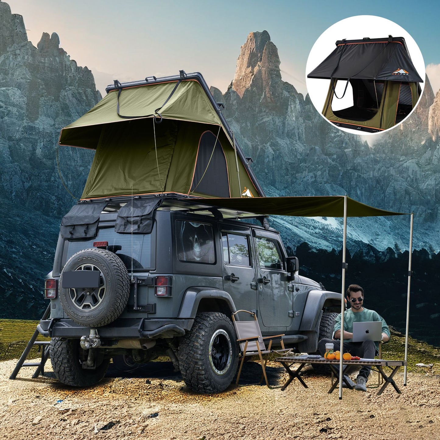 6.6' x 4.3' 4-Season Hard Shell Rooftop Tent, Fits 3-4 People