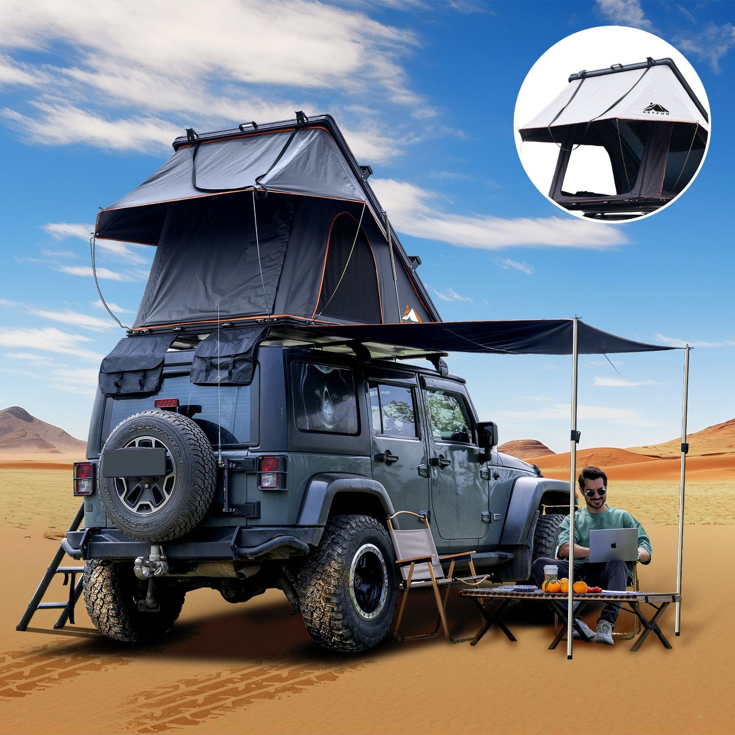 6.6' x 4.3' 4-Season Hard Shell Rooftop Tent, Fits 3-4 People