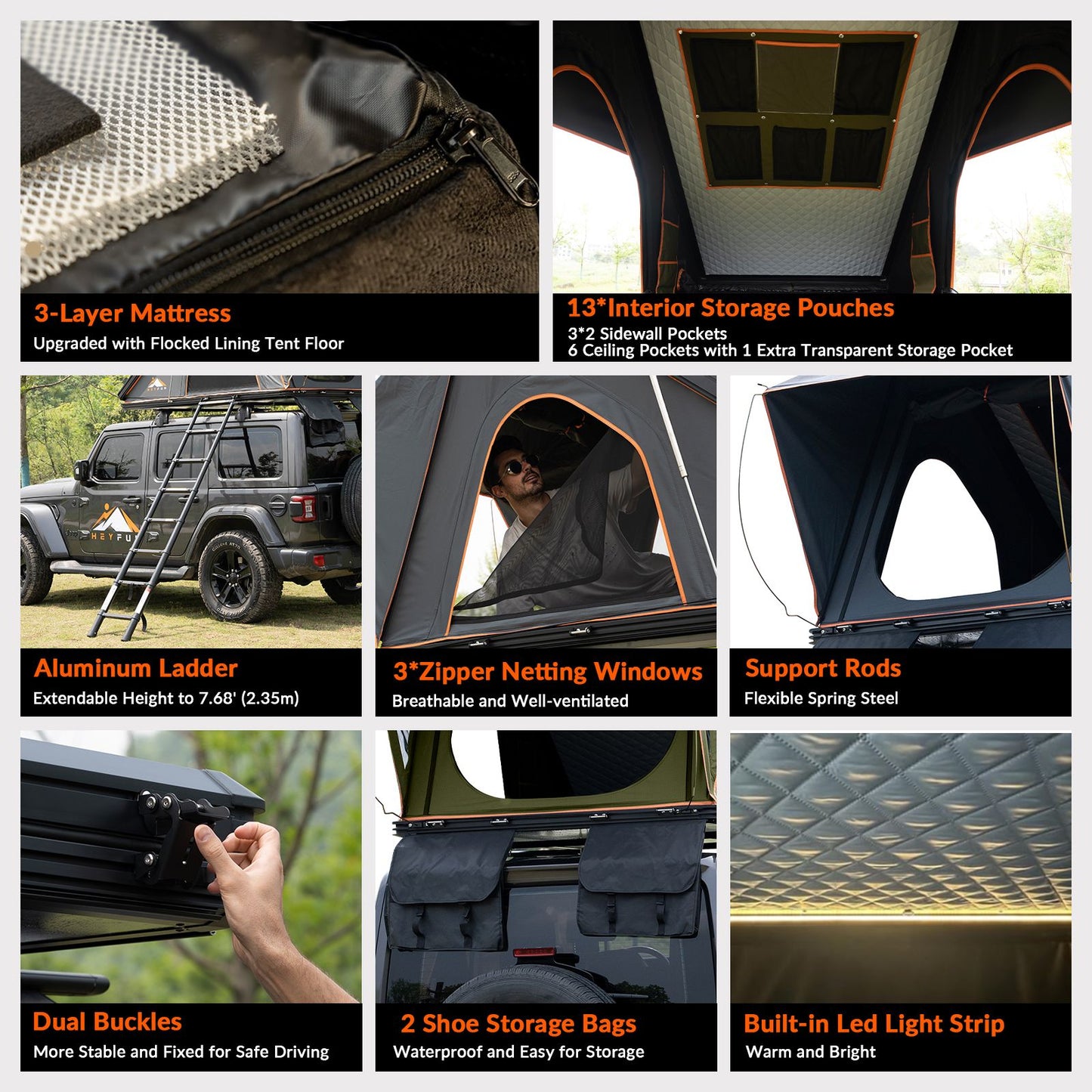 6.6' x 4.3' 4-Season Hard Shell Rooftop Tent, Fits 3-4 People