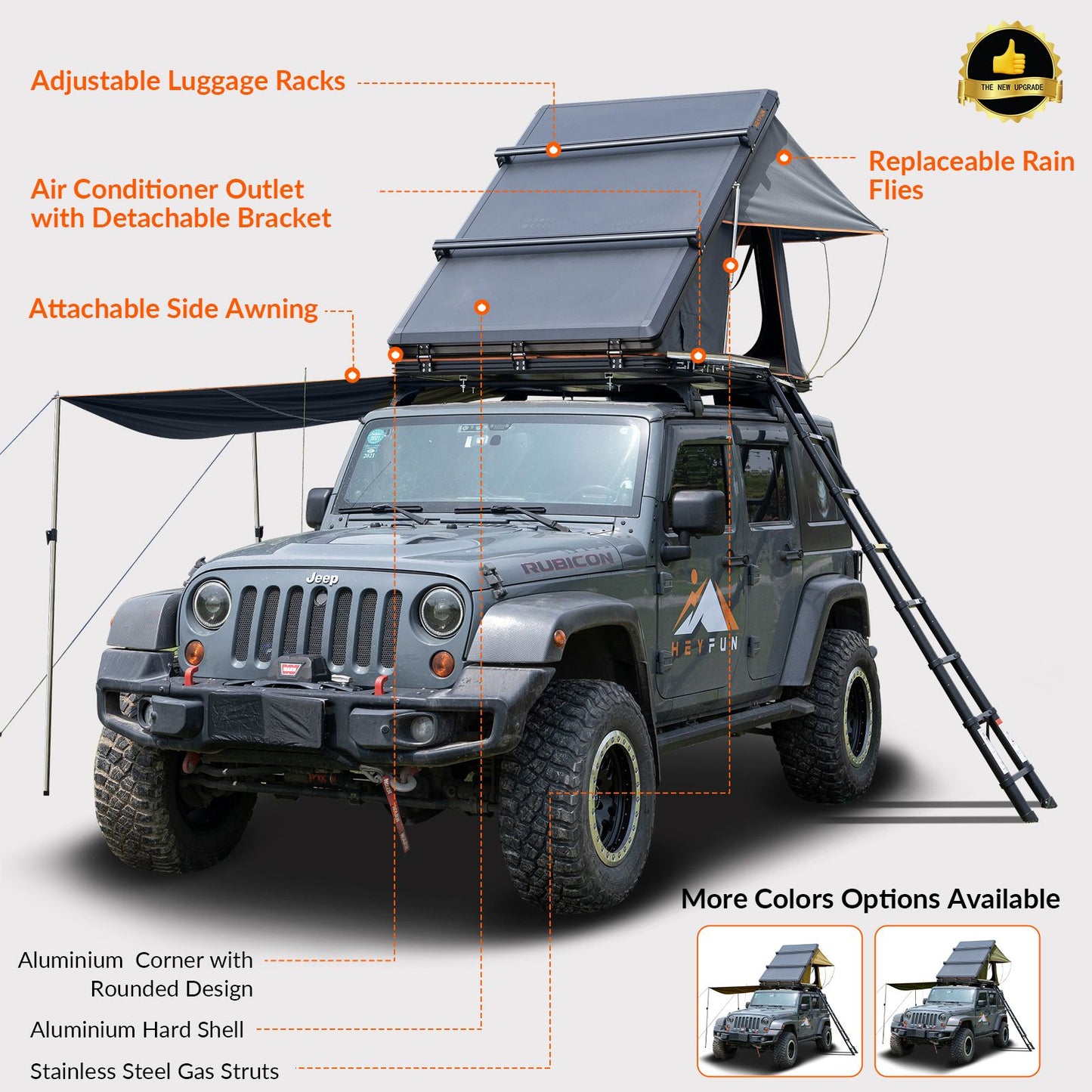 6.6' x 4.3' 4-Season Hard Shell Rooftop Tent, Fits 3-4 People