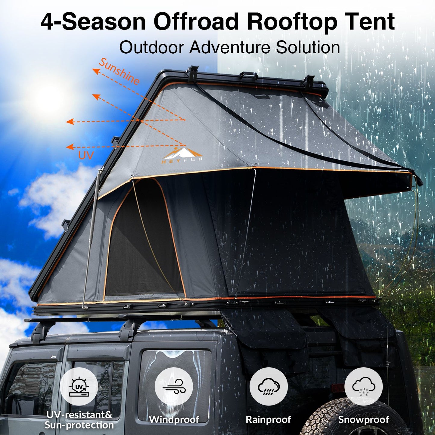6.6' x 4.3' 4-Season Hard Shell Rooftop Tent, Fits 3-4 People