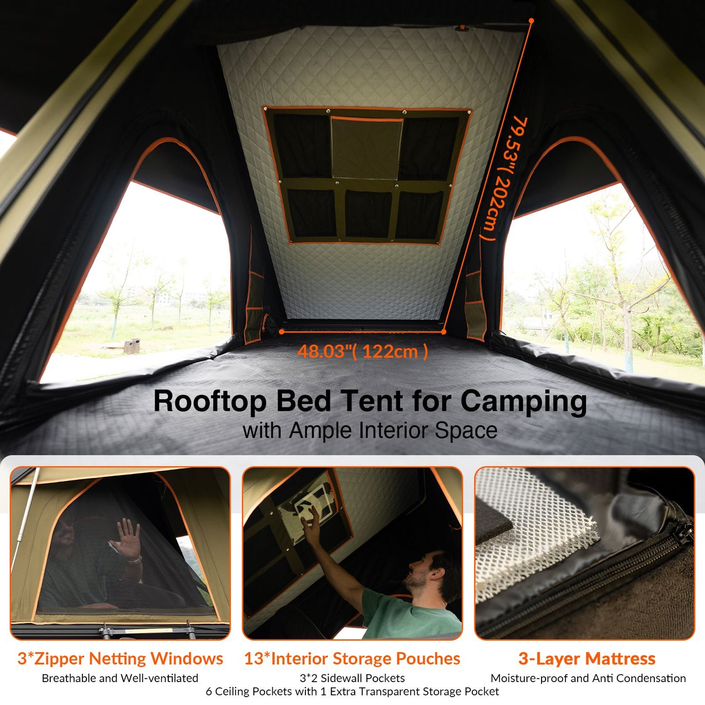 6.6' x 4.3' 4-Season Hard Shell Rooftop Tent, Fits 3-4 People