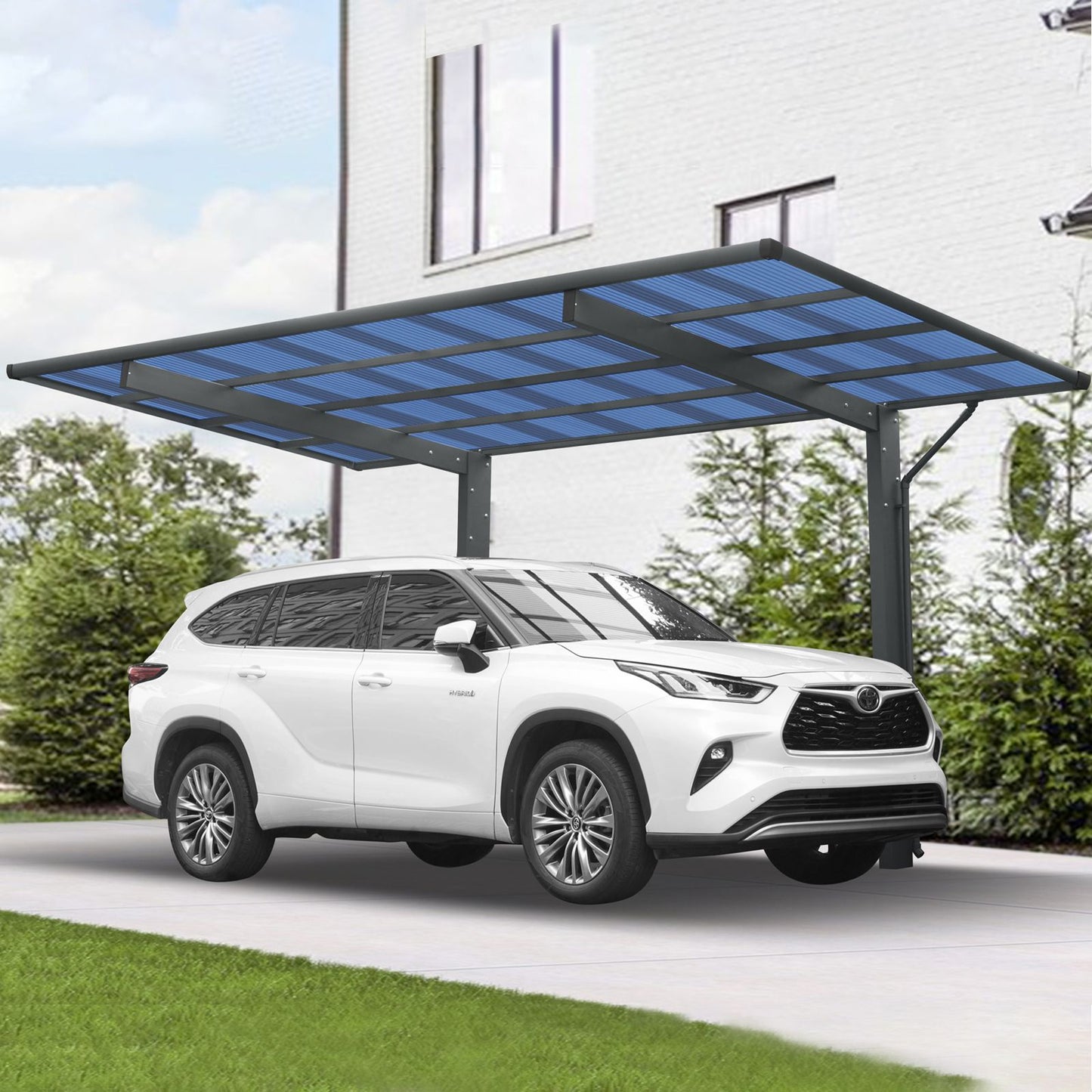 7' x 17' Heavy Duty Aluminum Outdoor Carport Canopy, Metal Frame with Polycarbonate Panels for Car, Truck