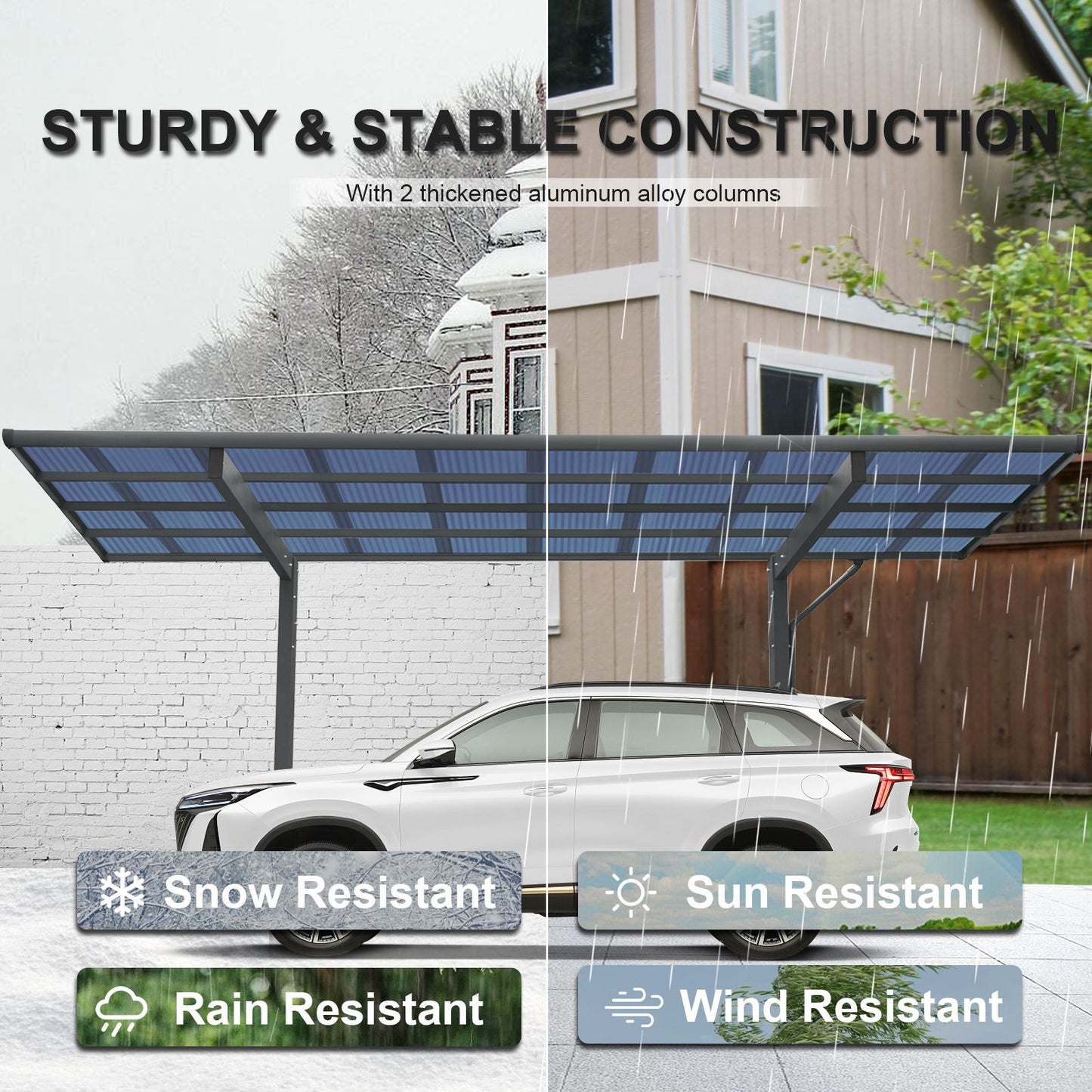 7' x 17' Heavy Duty Aluminum Outdoor Carport Canopy, Metal Frame with Polycarbonate Panels for Car, Truck