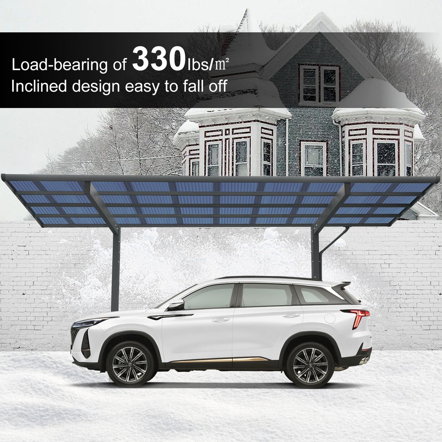 7' x 17' Heavy Duty Aluminum Outdoor Carport Canopy, Metal Frame with Polycarbonate Panels for Car, Truck