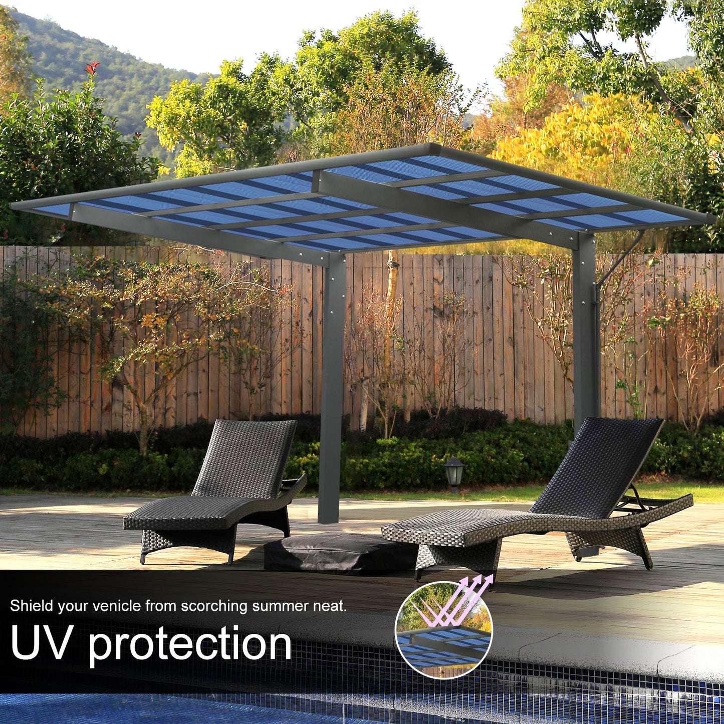 7' x 17' Heavy Duty Aluminum Outdoor Carport Canopy, Metal Frame with Polycarbonate Panels for Car, Truck