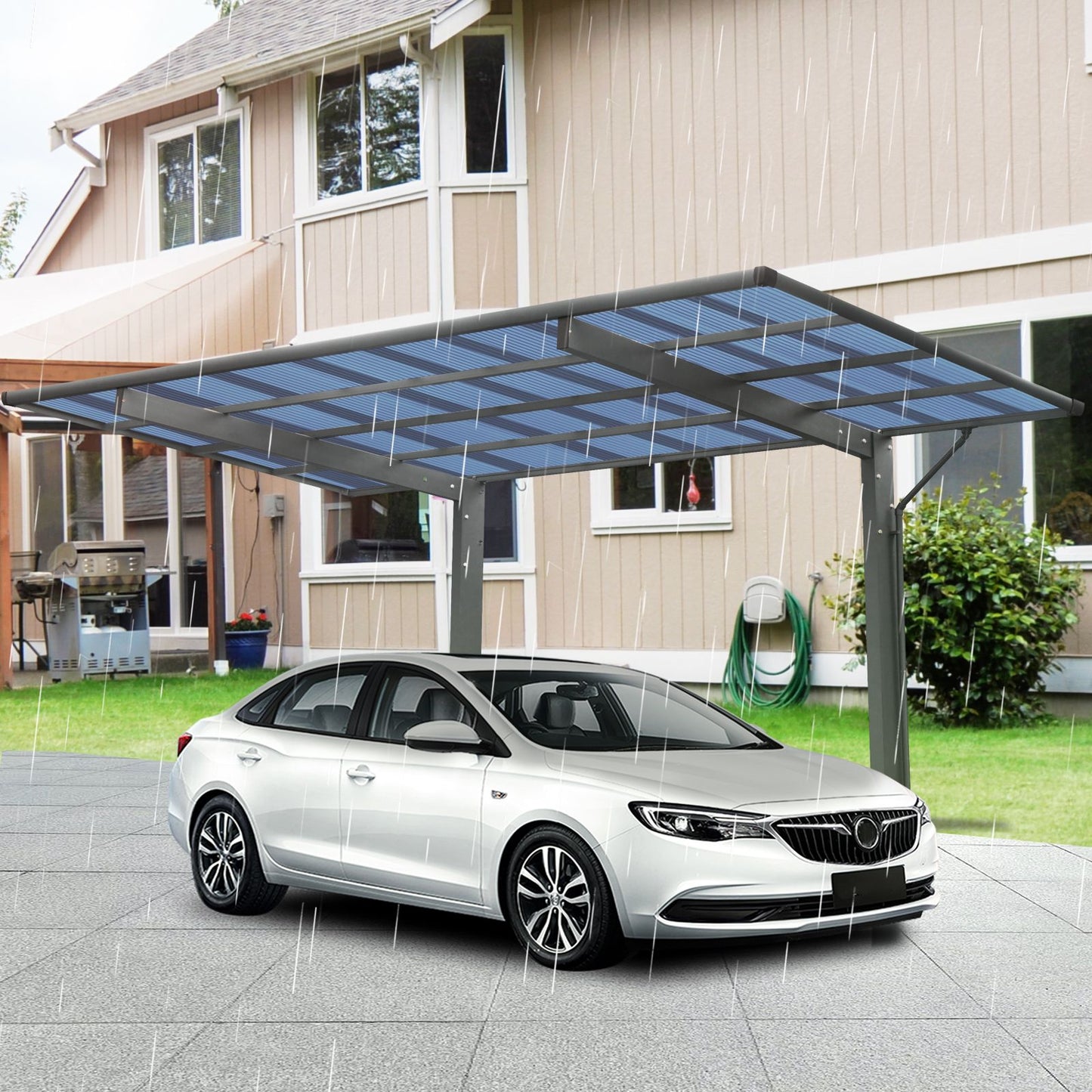 7' x 17' Heavy Duty Aluminum Outdoor Carport Canopy, Metal Frame with Polycarbonate Panels for Car, Truck