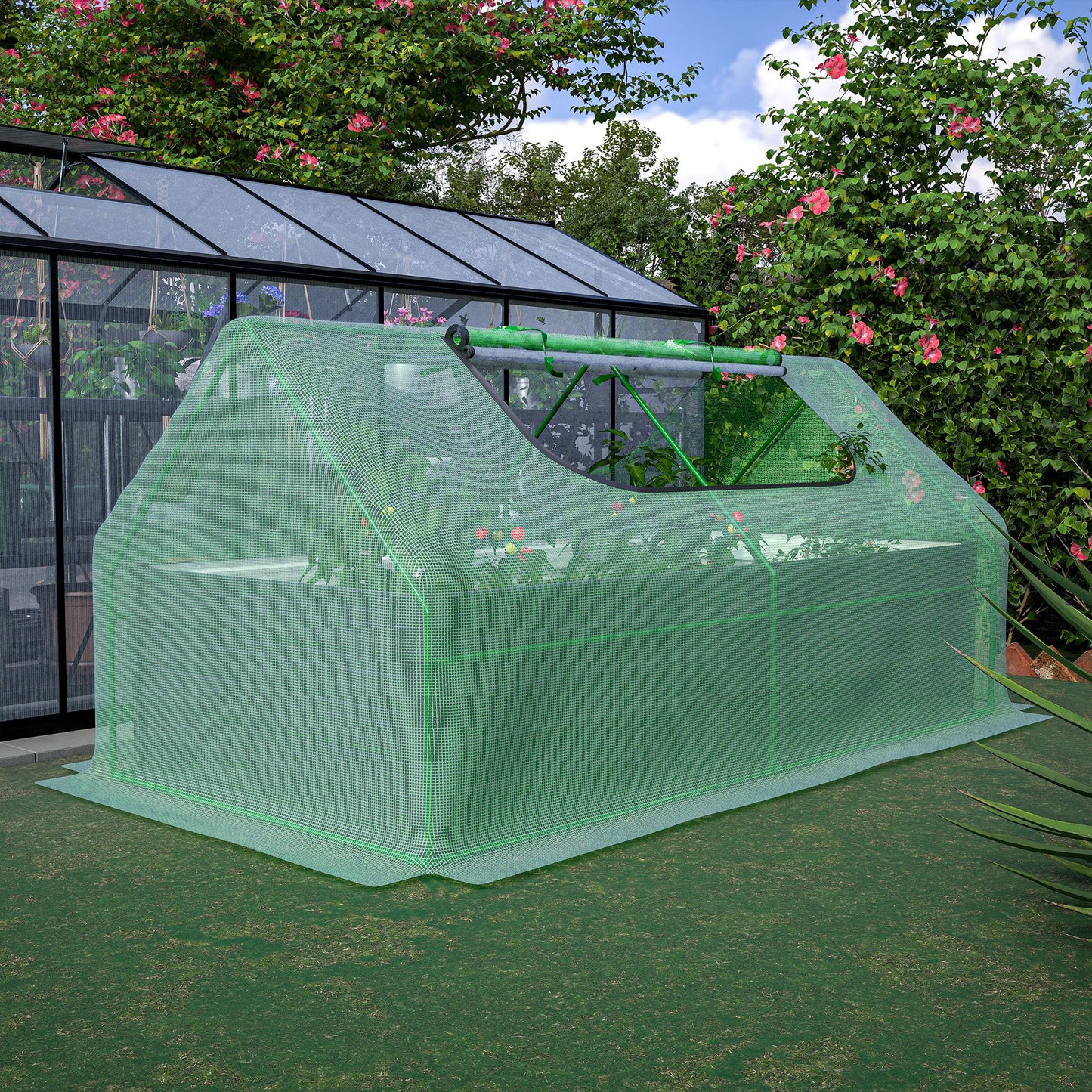 8' x 4' Raised Garden Bed with Greenhouse Cover, Galvanized Metal Frame