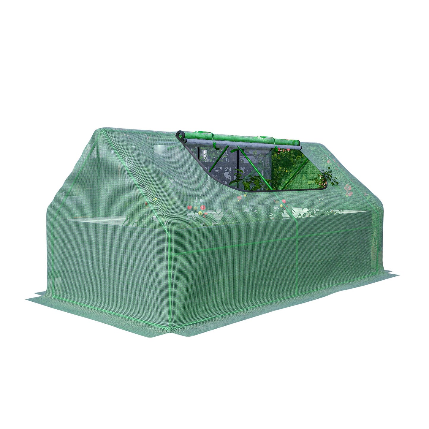 8' x 4' Raised Garden Bed with Greenhouse Cover, Galvanized Metal Frame